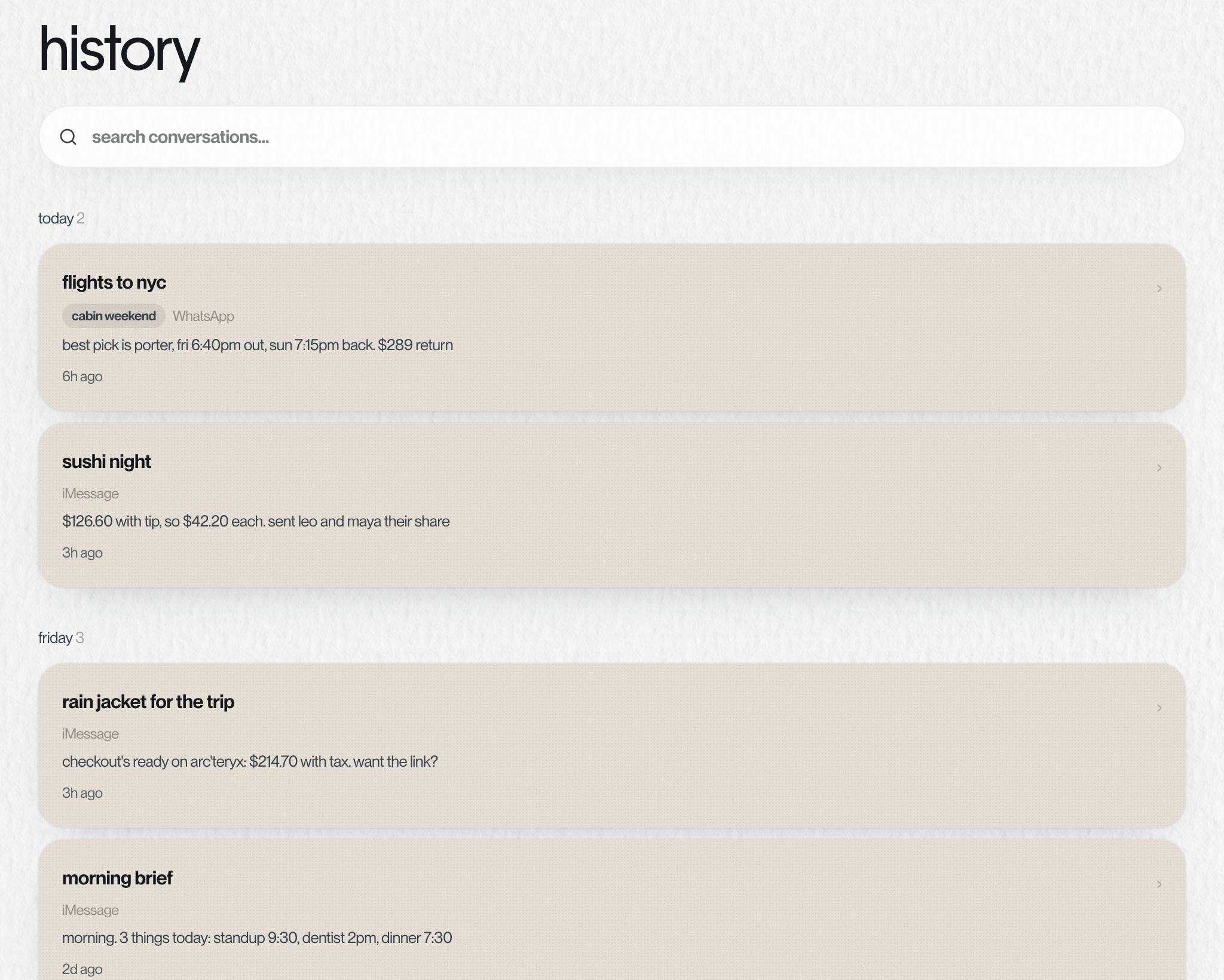 The history page